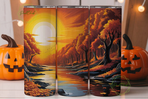 Autumn Forest River Glow 20oz Tumbler Sublimation PixelChick 