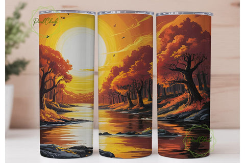 Autumn Forest River Glow 20oz Tumbler Sublimation PixelChick 