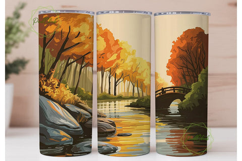 Autumn Forest River Landscape Tumbler Sublimation PixelChick 