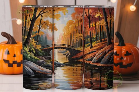 Autumn Forest River Landscape Tumbler Sublimation PixelChick 
