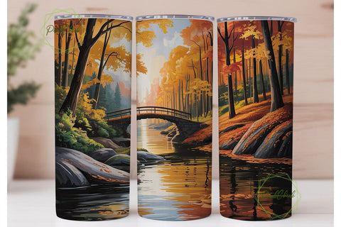 Autumn Forest River Landscape Tumbler Sublimation PixelChick 