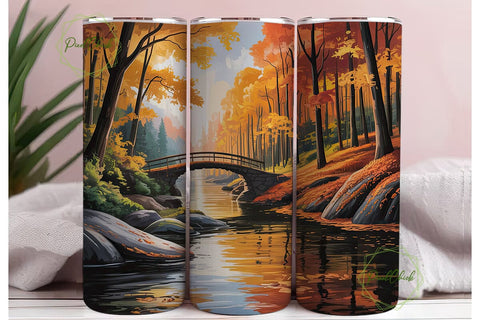 Autumn Forest River Landscape Tumbler Sublimation PixelChick 