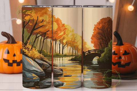 Autumn Forest River Landscape Tumbler Sublimation PixelChick 