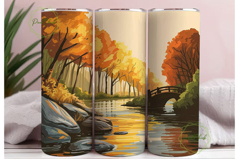 Autumn Forest River Landscape Tumbler Sublimation PixelChick 