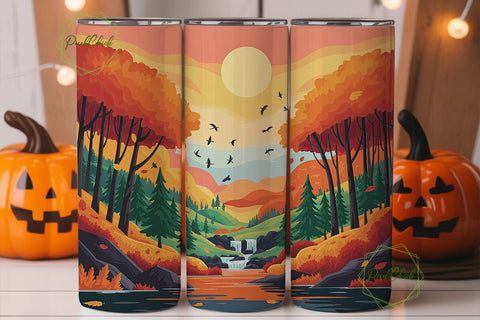 Autumn Forest River Scene 20oz Tumbler Sublimation PixelChick 