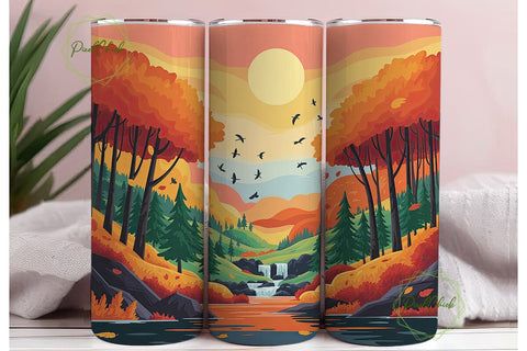 Autumn Forest River Scene 20oz Tumbler Sublimation PixelChick 