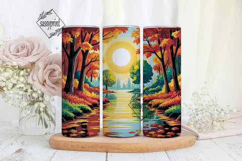 Autumn Forest River Sun Tumbler Wrap PNG Sublimation sassyprint 