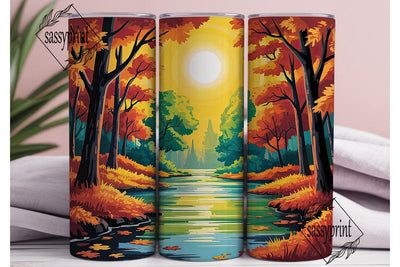 Autumn Forest River Sun Tumbler Wrap PNG Sublimation sassyprint 