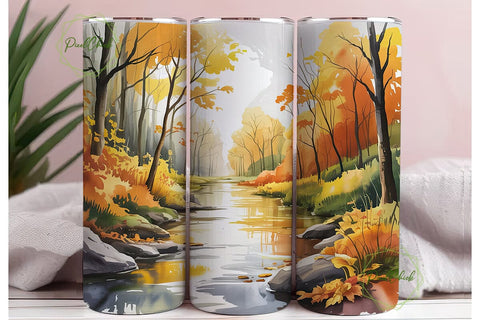 Autumn Forest Stream 20oz Tumbler Wrap Sublimation PixelChick 