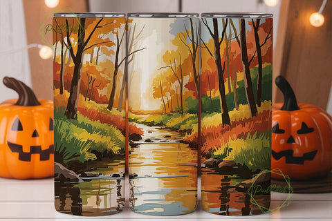 Autumn Forest Stream 20oz Tumbler Wrap Sublimation PixelChick 