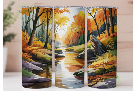 Autumn Forest Stream 20oz Tumbler Wrap Sublimation PixelChick 