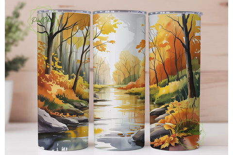 Autumn Forest Stream 20oz Tumbler Wrap Sublimation PixelChick 