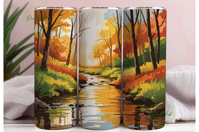 Autumn Forest Stream 20oz Tumbler Wrap Sublimation PixelChick 