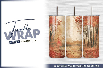 Autumn Forest Watercolor Illustration with Red and Brown Trees Sublimation Regulrcrative 
