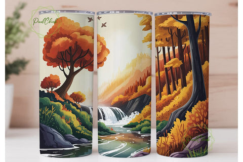 Autumn Forest Waterfall 20oz Tumbler Sublimation PixelChick 
