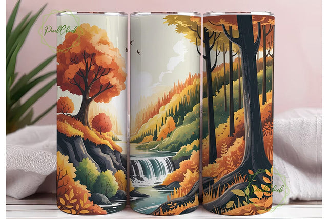 Autumn Forest Waterfall 20oz Tumbler Sublimation PixelChick 