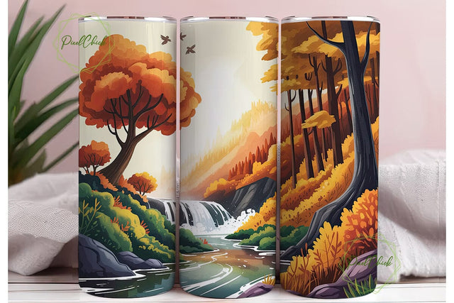 Autumn Forest Waterfall 20oz Tumbler Sublimation PixelChick 
