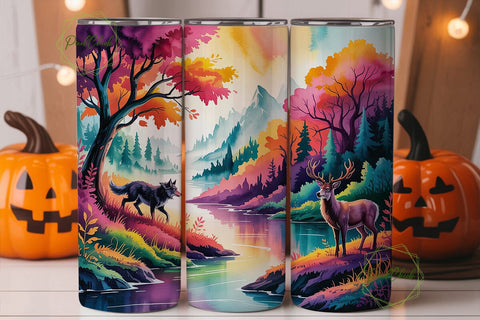 Autumn Forest Wildlife 20oz Tumbler Wrap Sublimation PixelChick 