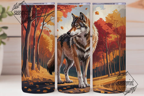 Autumn Forest Wolf 20oz Tumbler Wrap Sublimation sassyprint 