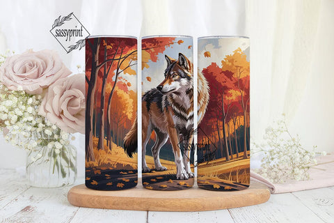 Autumn Forest Wolf 20oz Tumbler Wrap Sublimation sassyprint 