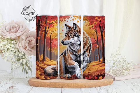 Autumn Forest Wolf 20oz Tumbler Wrap Sublimation sassyprint 
