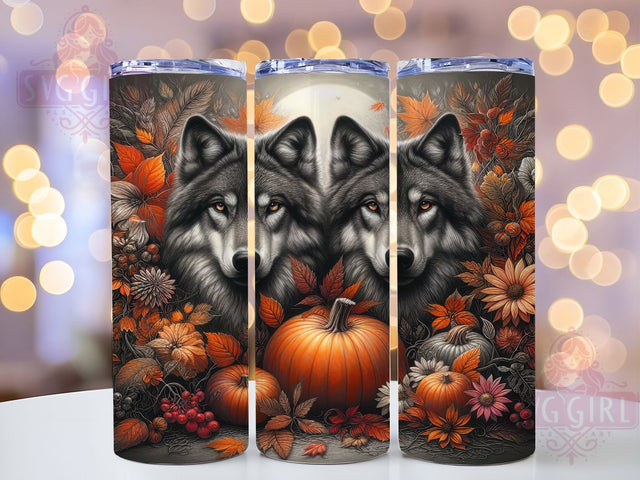 Autumn Forest Wolf Tumbler, Fall Leaves Wrap, 20oz Tumbler Sublimation, Rustic Wildlife Design, Seasonal Forest Sublimation, Woodland Nature Tumbler, Cozy Howling Wolf Wrap Sublimation SvggirlplusArt 