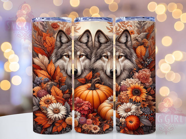 Autumn Forest Wolf Tumbler, Fall Leaves Wrap, 20oz Tumbler Sublimation, Rustic Wildlife Design, Seasonal Forest Sublimation, Woodland Nature Tumbler, Cozy Howling Wolf Wrap Sublimation SvggirlplusArt 