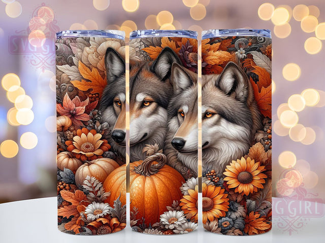 Autumn Forest Wolf Tumbler, Fall Leaves Wrap, 20oz Tumbler Sublimation, Rustic Wildlife Design, Seasonal Forest Sublimation, Woodland Nature Tumbler, Cozy Howling Wolf Wrap Sublimation SvggirlplusArt 
