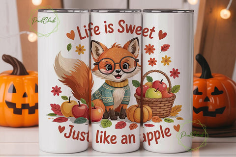 Autumn Fox 20oz Tumbler Wrap Sublimation PixelChick 