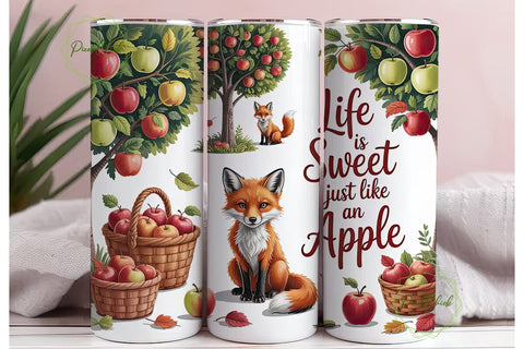 Autumn Fox & Apples 20oz Tumbler Wrap Sublimation PixelChick 