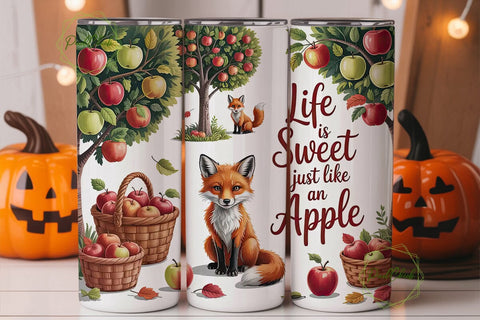 Autumn Fox & Apples 20oz Tumbler Wrap Sublimation PixelChick 