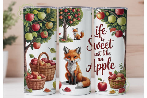 Autumn Fox & Apples 20oz Tumbler Wrap Sublimation PixelChick 