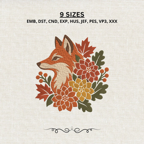 Autumn Fox Embroidery Design – Floral Fox Machine Embroidery File, Fall Flowers & Leaves Woodland Animal Design Embroidery/Applique DESIGNS PatternFeed8 
