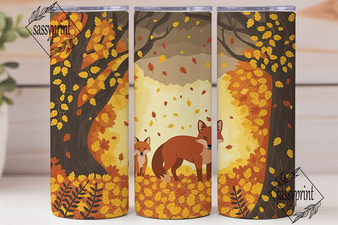 Autumn Fox Forest 20oz Tumbler Wrap Sublimation sassyprint 