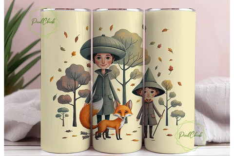 Autumn Fox & Friends 20oz Tumbler Wrap Sublimation PixelChick 