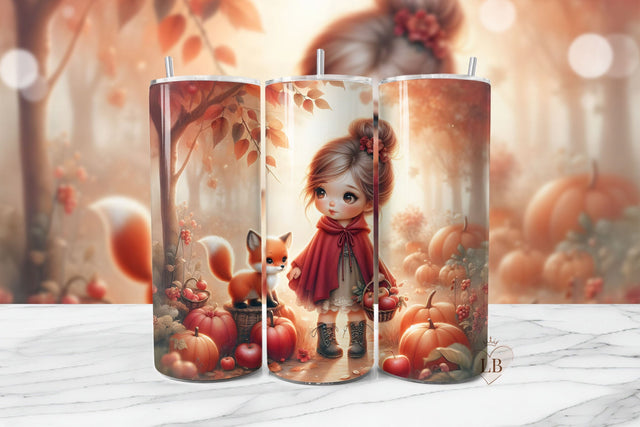 Autumn Fox Girl Pumpkin Tumbler Wrap PNG Sublimation BijouBay 