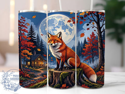 Autumn Fox Moon 20oz Tumbler, Fox Design, Autumn Theme, Moon Motif, Mystical Style, Whimsical Charm, 20oz Wrap, Sublimation Tumbler Sublimation ToriDesigns 
