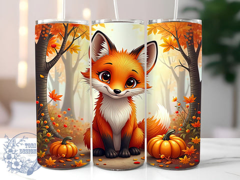 Autumn Fox Pumpkin Sublimation Tumbler, Fox Tumbler, Autumn Design, Pumpkin Decor, Fall Drinkware, Country Style, Baby Fox Art, Sublimation Wrap Sublimation ToriDesigns 
