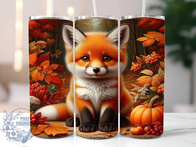 Autumn Fox Pumpkin Sublimation Tumbler, Fox Tumbler, Autumn Design, Pumpkin Decor, Fall Drinkware, Country Style, Baby Fox Art, Sublimation Wrap Sublimation ToriDesigns 