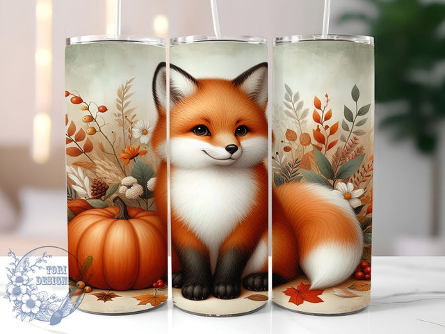 Autumn Fox Pumpkin Sublimation Tumbler, Fox Tumbler, Autumn Design, Pumpkin Decor, Fall Drinkware, Country Style, Baby Fox Art, Sublimation Wrap Sublimation ToriDesigns 