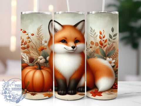 Autumn Fox Pumpkin Sublimation Tumbler, Fox Tumbler, Autumn Design, Pumpkin Decor, Fall Drinkware, Country Style, Baby Fox Art, Sublimation Wrap Sublimation ToriDesigns 