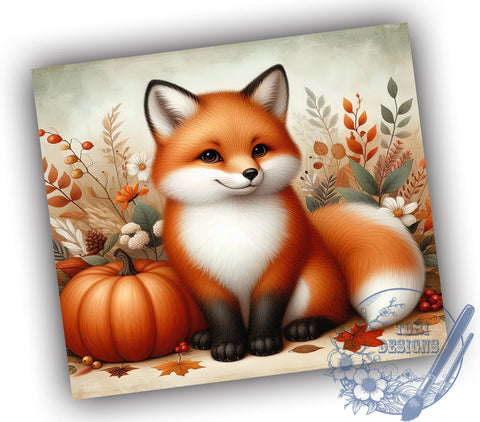 Autumn Fox Pumpkin Sublimation Tumbler, Fox Tumbler, Autumn Design, Pumpkin Decor, Fall Drinkware, Country Style, Baby Fox Art, Sublimation Wrap Sublimation ToriDesigns 