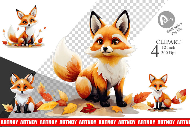 Autumn Fox Watercolor Clipart Sublimation artnoy 