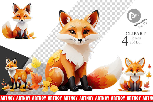 Autumn Fox Watercolor Clipart Sublimation artnoy 