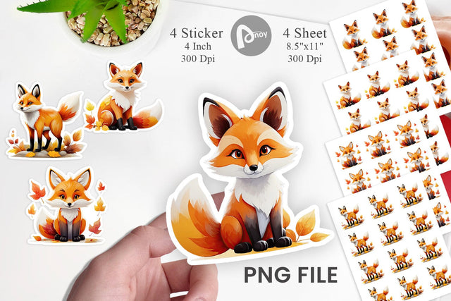 Autumn Fox Watercolor Sticker Sublimation artnoy 