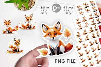 Autumn Fox Watercolor Sticker Sublimation artnoy 