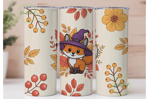 Autumn Fox Witch 20oz Tumbler Wrap Sublimation PixelChick 