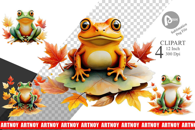 Autumn Frog Watercolor Clipart Sublimation artnoy 