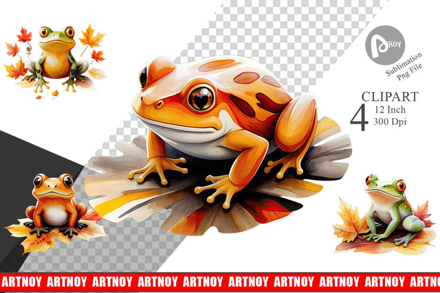 Autumn Frog Watercolor Clipart Sublimation artnoy 