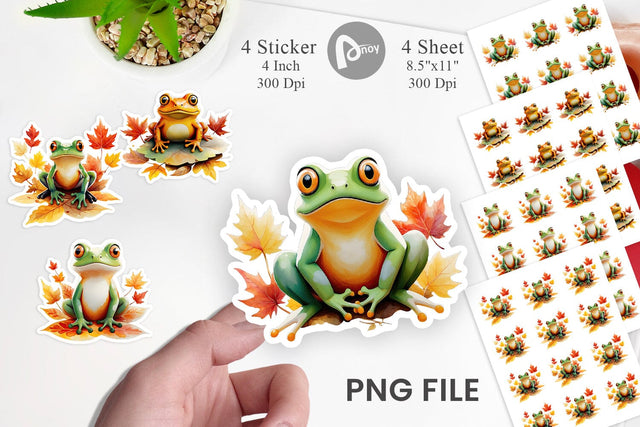 Autumn Frog Watercolor Sticker Sublimation artnoy 